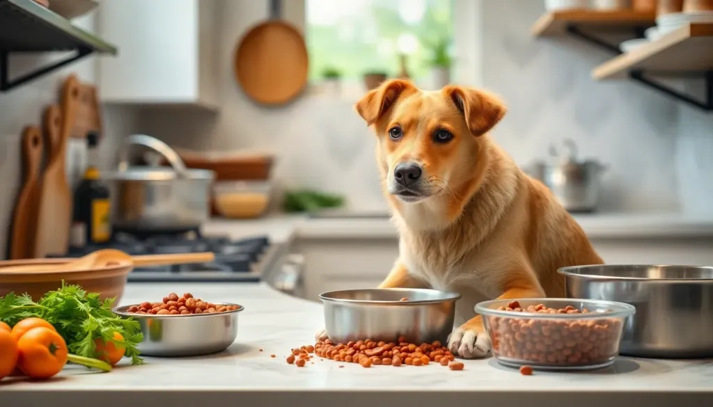 Preparing healthy organic dog meals in a clean kitchen