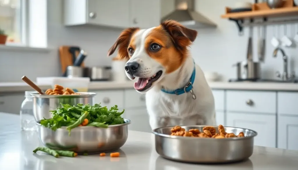 Preparing healthy organic dog meals in a clean kitchen