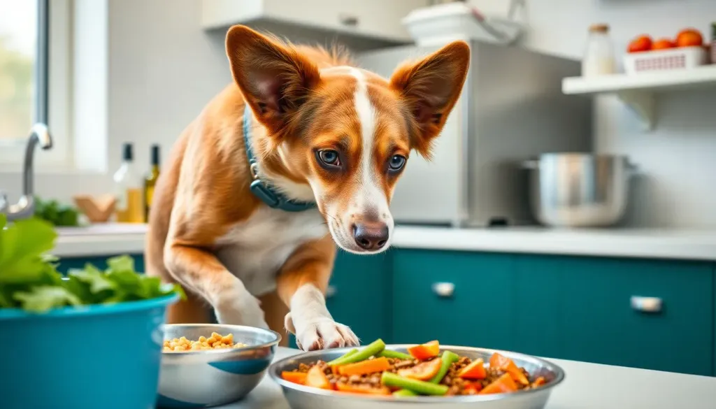 Preparing healthy organic dog meals in a clean kitchen