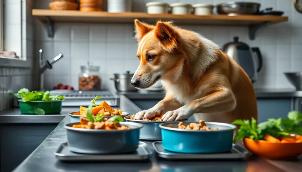 Preparing healthy organic dog meals in a clean kitchen