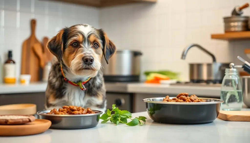Preparing healthy organic dog meals in a clean kitchen