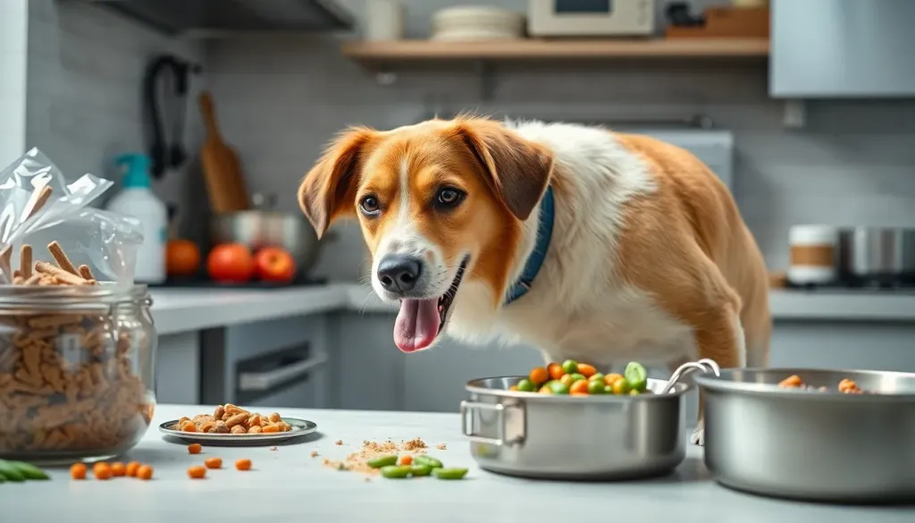 Preparing healthy organic dog meals in a clean kitchen
