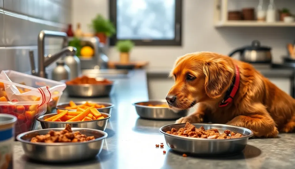 Preparing healthy organic dog meals in a clean kitchen