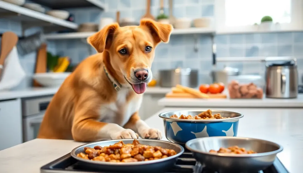Preparing healthy organic dog meals in a clean kitchen