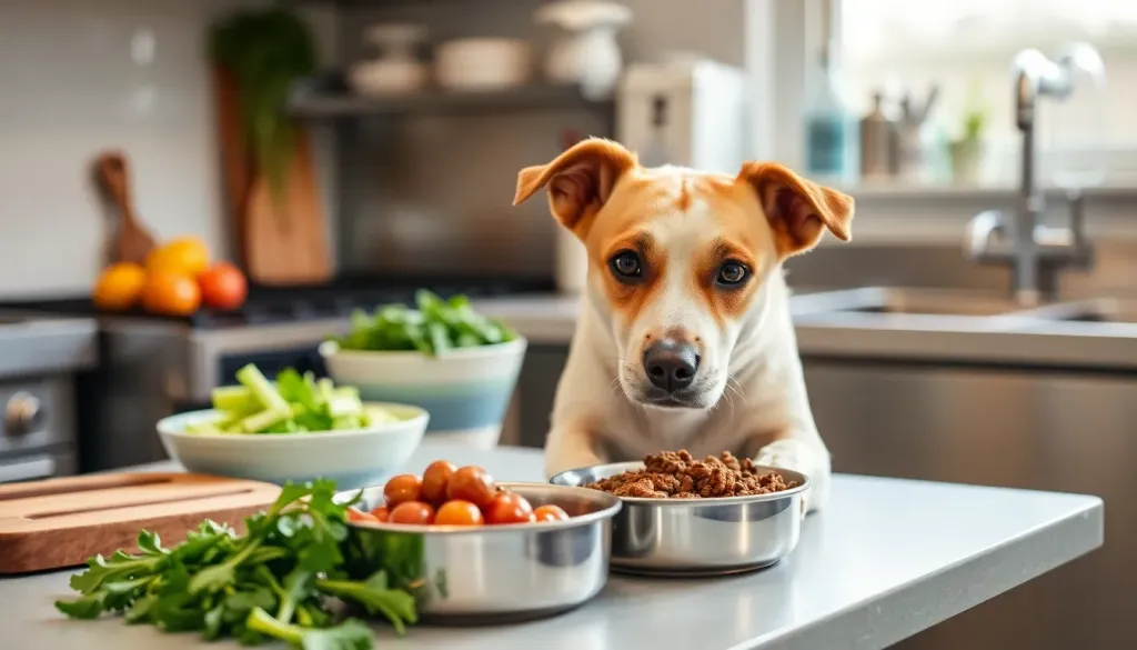 Preparing healthy organic dog meals in a clean kitchen