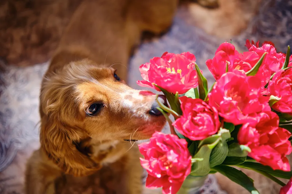 A curious golden retriever puppy sniffing and investigating various objects on grass during a walk, displaying natural scavenging behavior