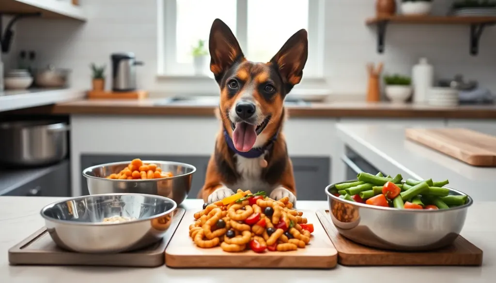 Preparing healthy organic dog meals in a clean kitchen