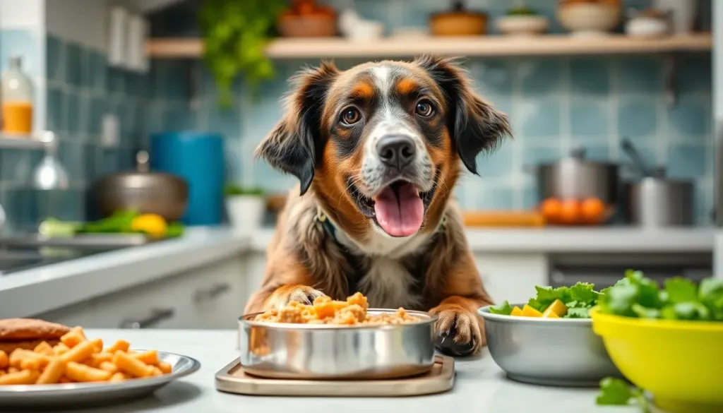 Preparing healthy organic dog meals in a clean kitchen