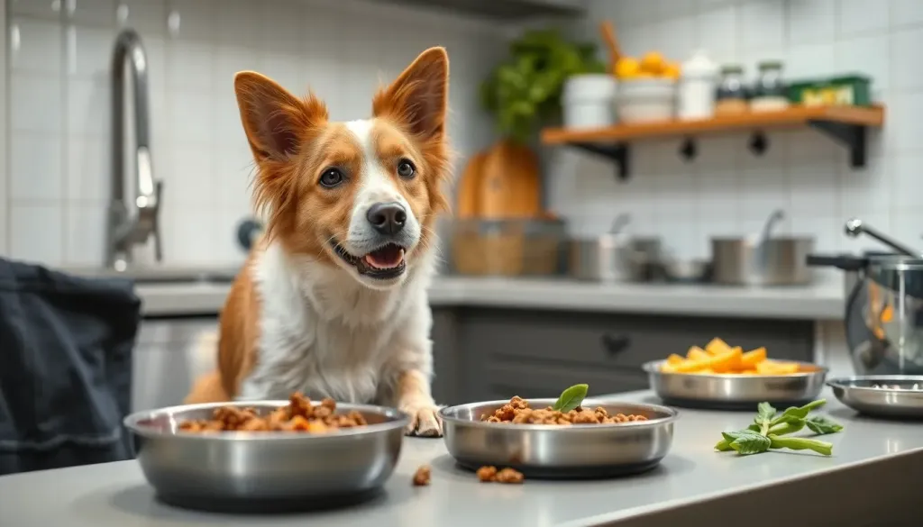 Preparing healthy organic dog meals in a clean kitchen